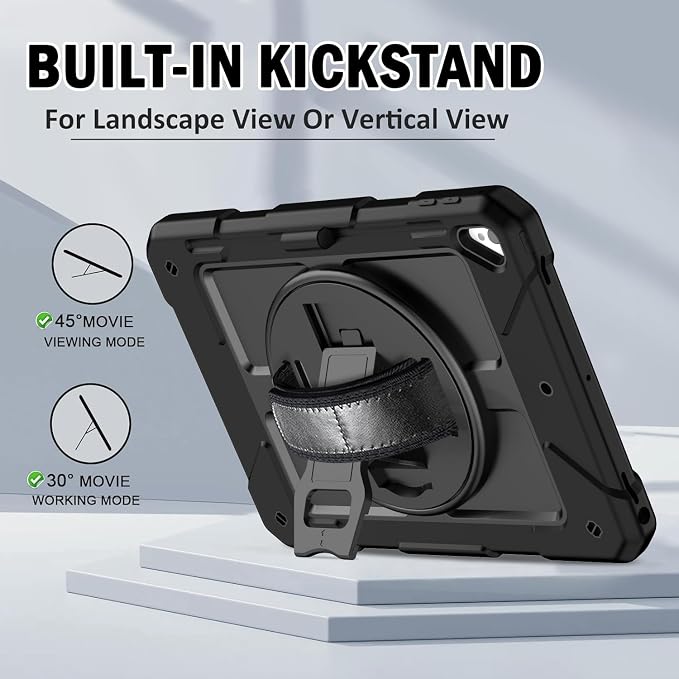 BMOUO Case for iPad 6th/5th Generation Case (9.7 inch 2018/2017) 360°Rotating Stand Hand/Shoulder Strap Shockproof iPad 9.7” Case for iPad Air 2 Black