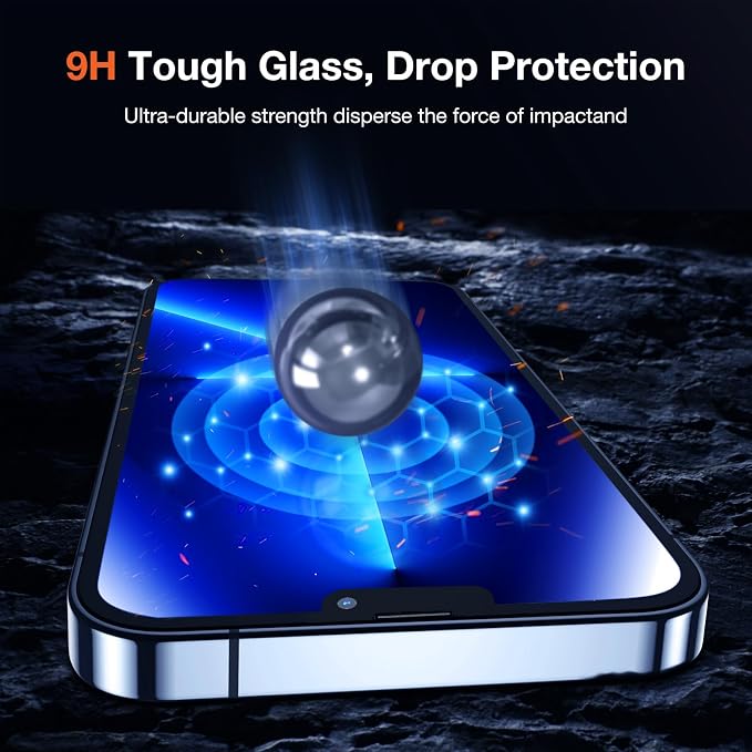 KUZOOM 2Pack Privacy 9H+ Tempered Glass Screen Protector for iPhone 13 | 9H+ Tempered Glass 100% Fingerprint Unlock Automatic Dust Removal Anti-Scratch Protection