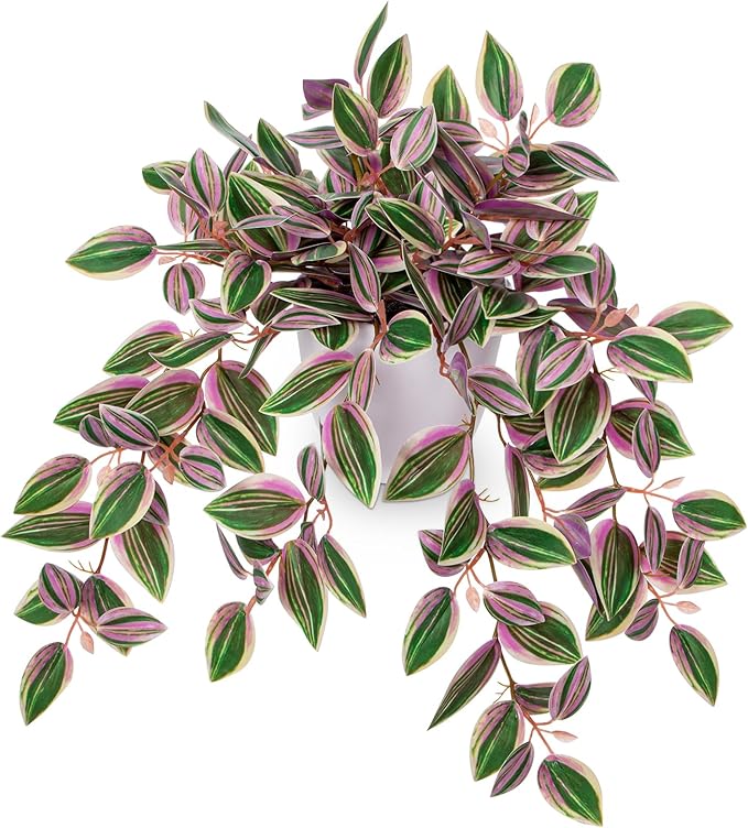 Briful Faux Plants Indoor Fake Potted House Plants Artificial Watermelon Peperomia Hanging Plant for Home Office Bedroom Aesthetic Shelf Kitchen Decoration(Pink - 1 Pack)