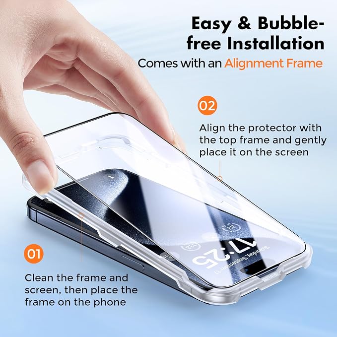 UNBREAKcable 3-Pack Screen Protector for iPhone 15 Double Shatterproof Tempered Glass [Easy Installation Frame] [99.99% HD Clear] [9H Hardness] [Full Coverage] [Case Friendly] for Apple 15 6.1 inch
