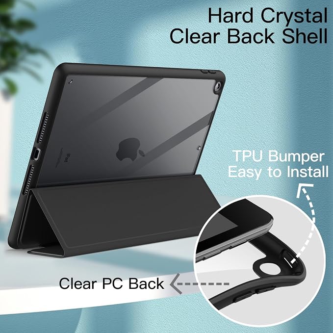 JETech Case Cover for iPad 9th/8th/7th Gen 10.2 Beige | Clear Transparent Back Pencil Holder Slim Shockproof Protection Tri-Fold Stand Auto Wake/Sleep