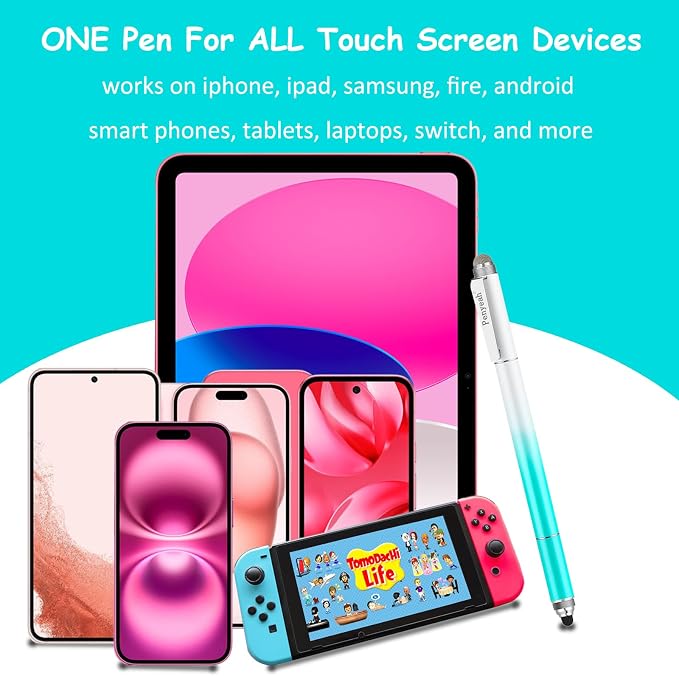 Penyeah Stylus 4-in-1 Stylus Pen for Touch Screen High Precision and Sensitivity DiscMesh2 Sized Rubber Tips Universal for iPhone/iPad/Android/Samsung/HP Tablets All Capacitive Touch Screens-Blue