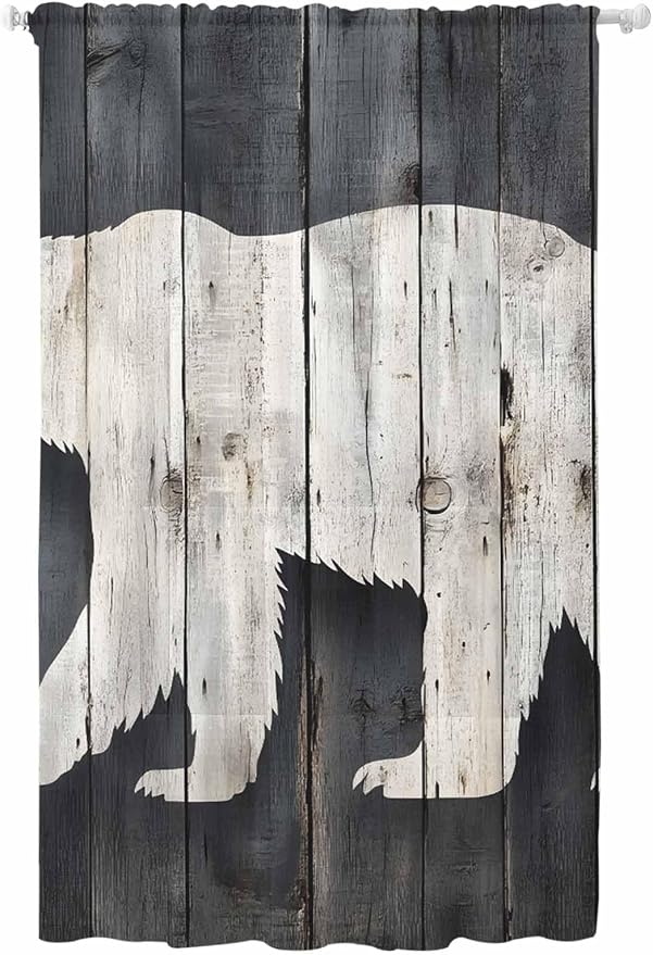 Sheer Curtains 96 Inches Long, Rustic Counrty Vintage Wood Grain Privacy Voile