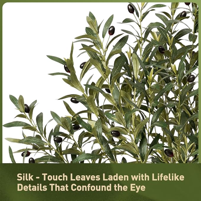Artificial Olive Tree 6FT Indoor&Outdoor Faux Plant - UV Resistant Large Fake Tree with White Planter & Pebbles, Realistic Tall Potted Artificial Trees for Modern Home Decor Office Living Room VN132
