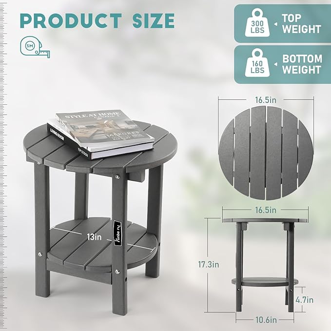 FUNBERRY Outdoor Adirondack Side Table Set of 2, 2-Tier Patio End Tables, HDPE All Weather for Outside
