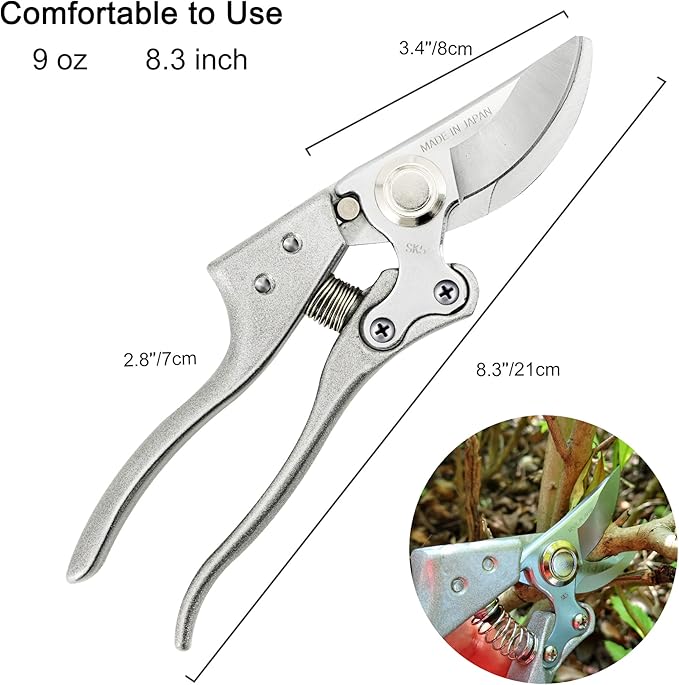 TONMA Pruning Shears for Gardening [Made in Japan] 8 Inch Bypass Garden Scissors Secateurs, Premium Japanese Gardening Tools Hand Pruner Clippers with Ergonomic Handle