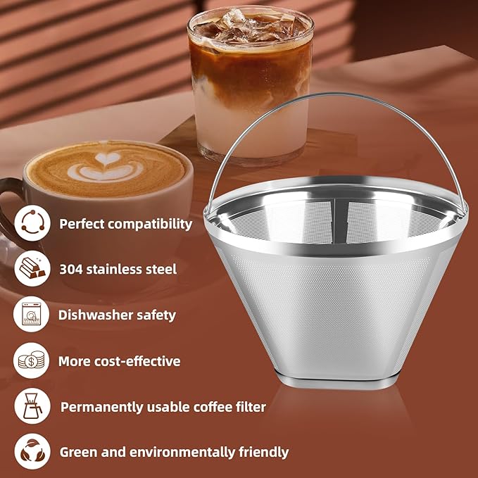 Bouaida 2Pk #4 Cone Reusable Coffee Filters, 304 Stainless Steel for Ninja