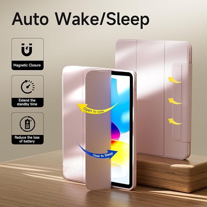 kenke Hybrid Case for iPad A16 11th Gen 11''/10th Gen 10.9'' Black | Detachable Magnetic Portrait/Landscape Stand Cover Magnetic Rotating Hard Clear PC Back Auto Wake/Sleep Support Touch ID