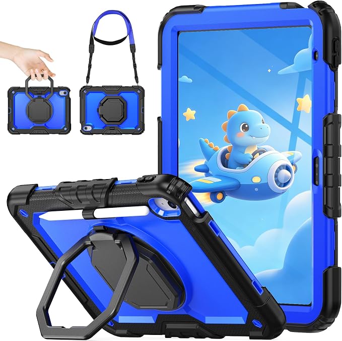 SEYMAC stock Handle Case for iPad (A16) 11th / 10th Gen 11'' /10.9'' Black | Full-Body Drop Protection Shockproof Case Pencil Holder Screen Protector 360 Ring Handle Stand 2025/2022 Released
