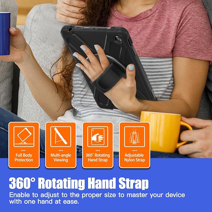 Case for Galaxy Tab S10 FE+ 13.1 2025 with Screen Protector+360 Rotating Hand Strap&ampStand+Shoulder Strap (Black)
