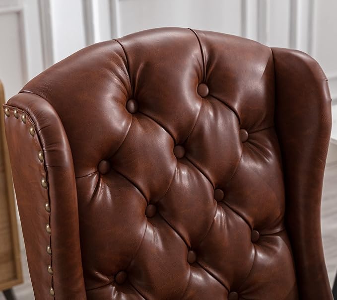 DUOMAY Modern Tufted Dining Chairs Set of 8, PU Leather Upholstered Dining Room Chairs Armless Guest Side Chair for Kitchen Dining Room, Wingback Accent Chairs with Solid Wood, Brown