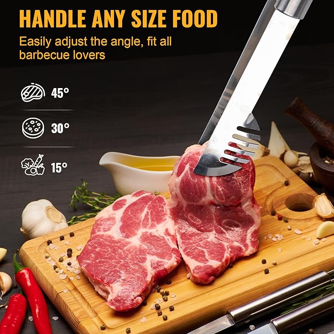 BBQ Tool Grilling Accessories, 16-Inch Stainless Steel BBQ Grill Tools Set for Men, Heavy Duty Grilling Accessories Kit for Camping, Kitchen, 3 PCS Extra Thick Barbecue Utensil