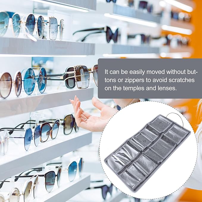 BESPORTBLE Wall Hanging Sunglasses Storage Pouch Grey Felt Dustproof Eyewear Organizer Bag for Bedroom Bathroom and Travel