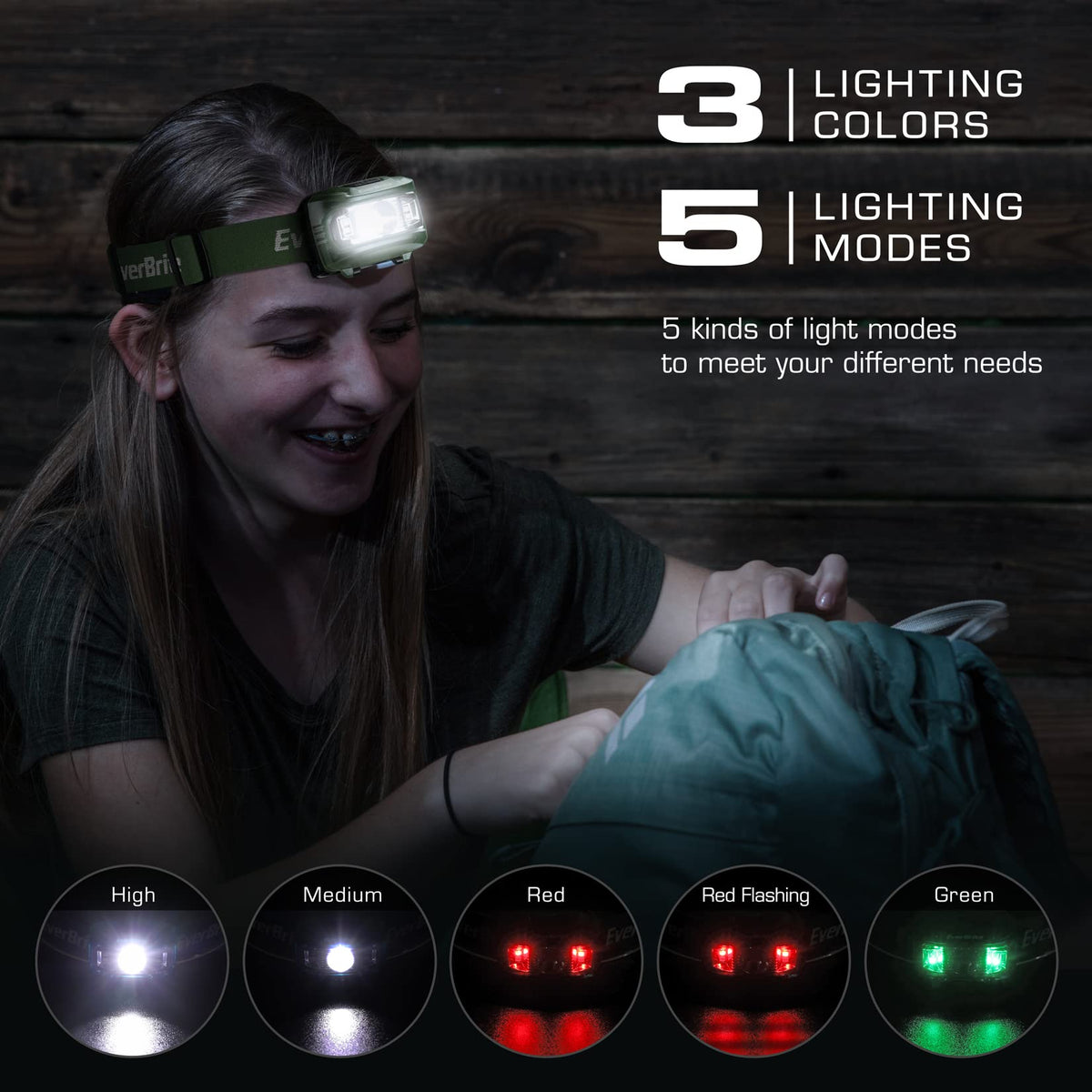 EverBrite Headlamp, 5 Pack LED Head Lamp for Kids & Adults, Red Light