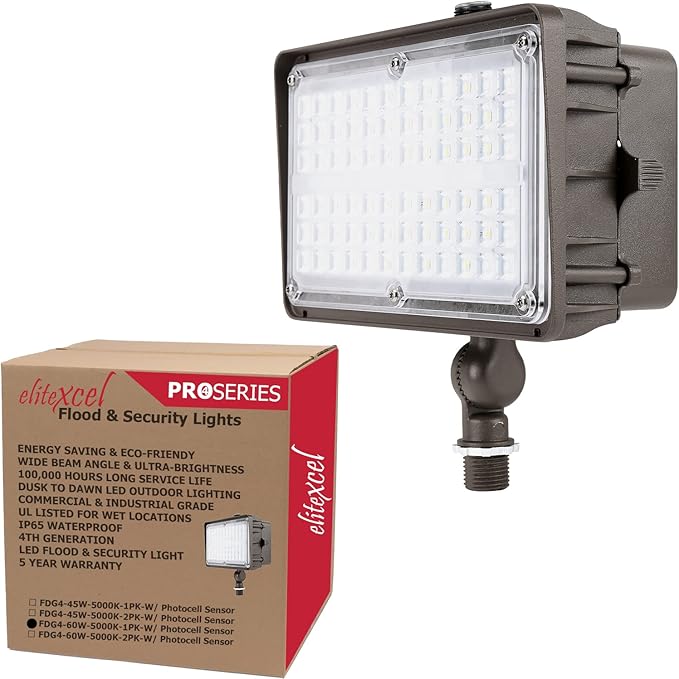 Dusk to Dawn Outdoor Lighting, Gen4 60W Commercial Flood Lights Outdoor, 7450LM 5000K Daylight 250W MH Equal, 120-277V UL Listed Security Lights for Yard Garden Garage Playground