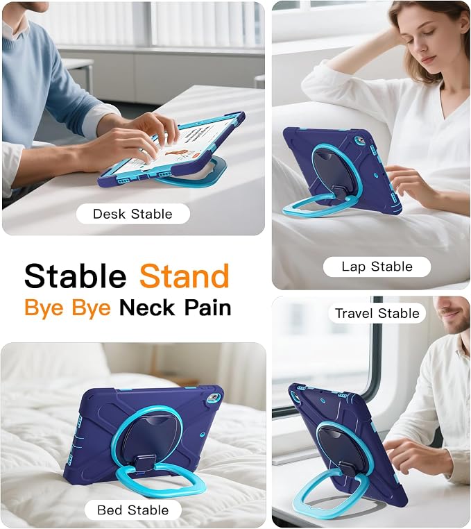 BATYUE Shockproof Case for iPad Air 3rd Gen 2019 &amp iPad Pro 10.5 2017 | with 360° Rotating Stand &amp Pencil Holder &amp Shoulder Strapfor Daily Use &amp Office/School/Outdoor - Navy Blue