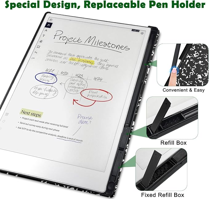 Case for Remarkable Paper Pro Tablet 11.8 (Released in 2024) Hard Back Shell Protective Book Folio Cover with Built-in Pen Holder with Auto Sleep/Wake Function.