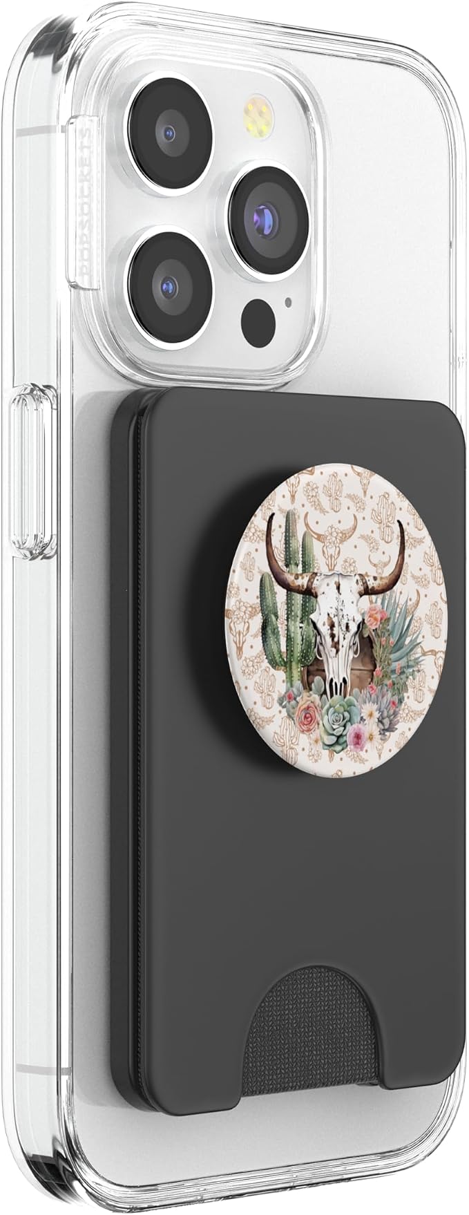 Western Boho Chic Longhorn Bull Skull Cactus Beige Pattern PopSockets Adhesive PopGrip