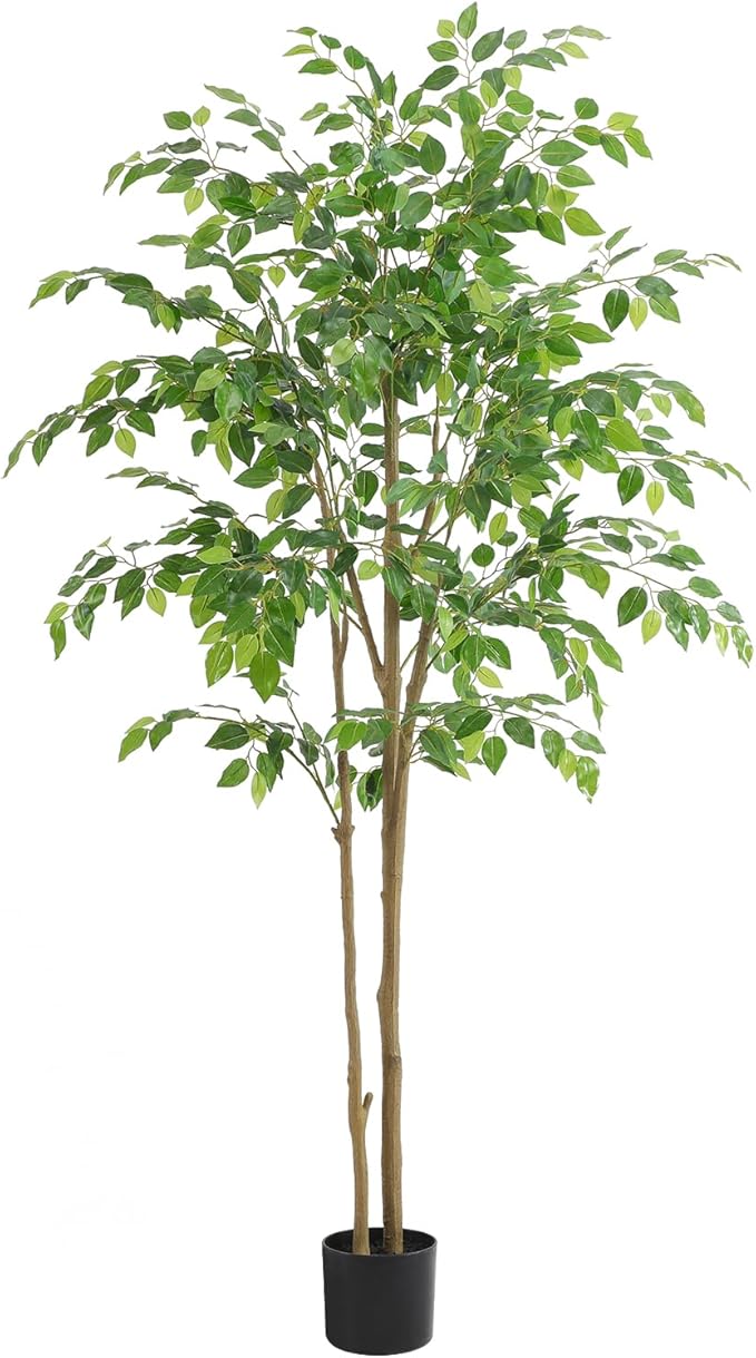 Tall UV Resistant Ficus Tree Artificial，5ft(60in) Faux Ficus Tree with Realistic Smooth and Shiny Leaves， Fake Trees Indoor Outdoor for Home Office Living Room Bedroom Foyer Porch Decor.
