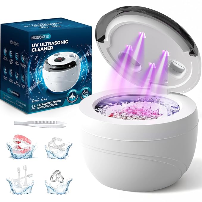 Hosoote Dental Ultrasonic Retainer Cleaner Machine, 45kHz Cleaning Pod, 200mL, 4 Modes & Digital Timer for Dentures, Aligners, Mouth Guards, Night Guards, Braces, Toothbrush Heads, Jewelry