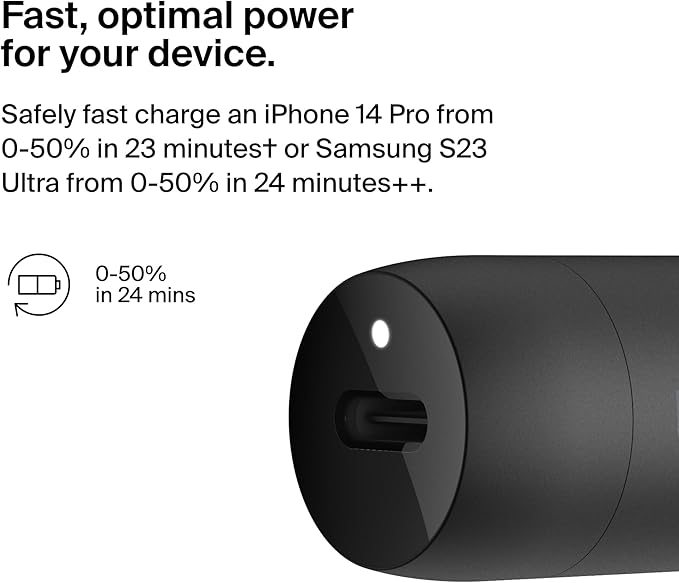 Belkin Boost↑Charge™ 30W USB-C Compact Fast Car Charger w/USB-C Cable Included, for iPhone 16, 16 Pro, iPhone 15, Galaxy S25, S24, Pixel 9 & 8, Note, Nintendo Switch 2 & More - Black
