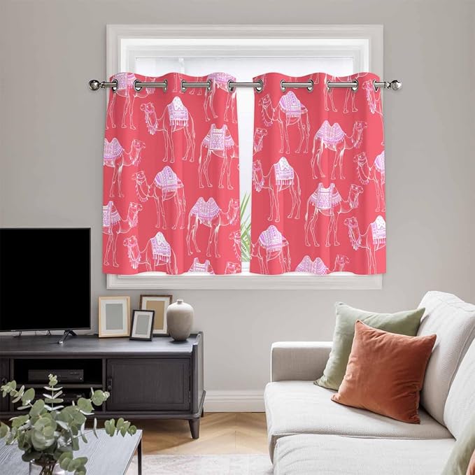 2 Panel Kitchen Cafe Curtains, Desert Camel Sunlight Filtering Nature Air