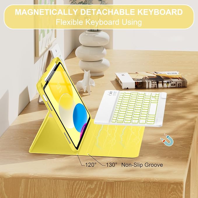 Soke for iPad (A16) 11th/10th Gen Case with Keyboard Black Marble | For iPad 11/10.9 inch(2025/2022) 7 Color Backlight Magnetic wireless Detachable Keyboard Case Built-in Pencil Holder