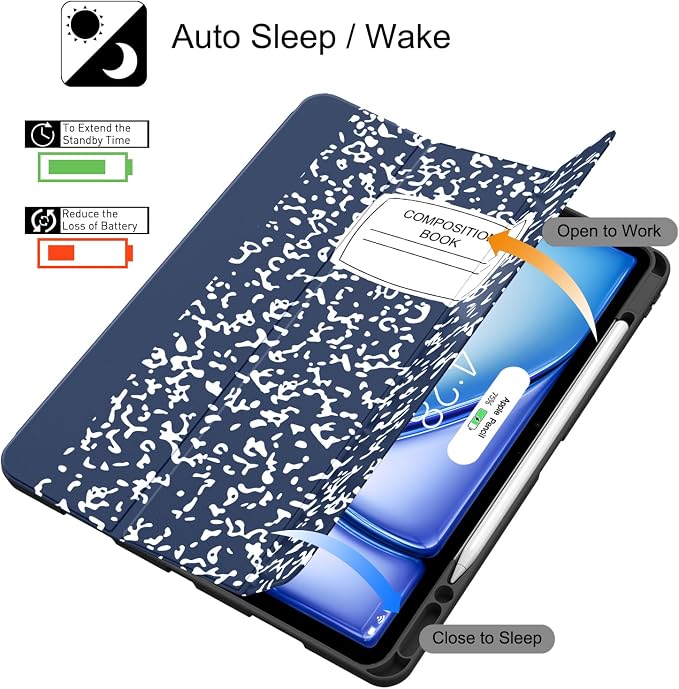 Soke Case for iPad Air 13 Inch (M4/M3/M22026-2024) iPad Pro 12.9 6th/5th Generation with Pencil Holder(2021 2022 Release)-[Apple Pencil Charging + Auto Wake/Sleep] Soft Back Cover Book Black