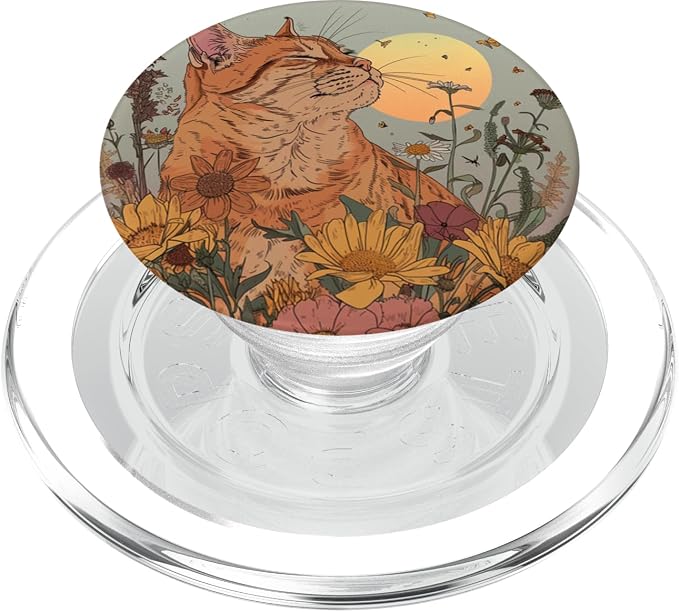 Orange Tabby Cat Orange Cat Flower Floral PopSockets Adhesive PopGrip