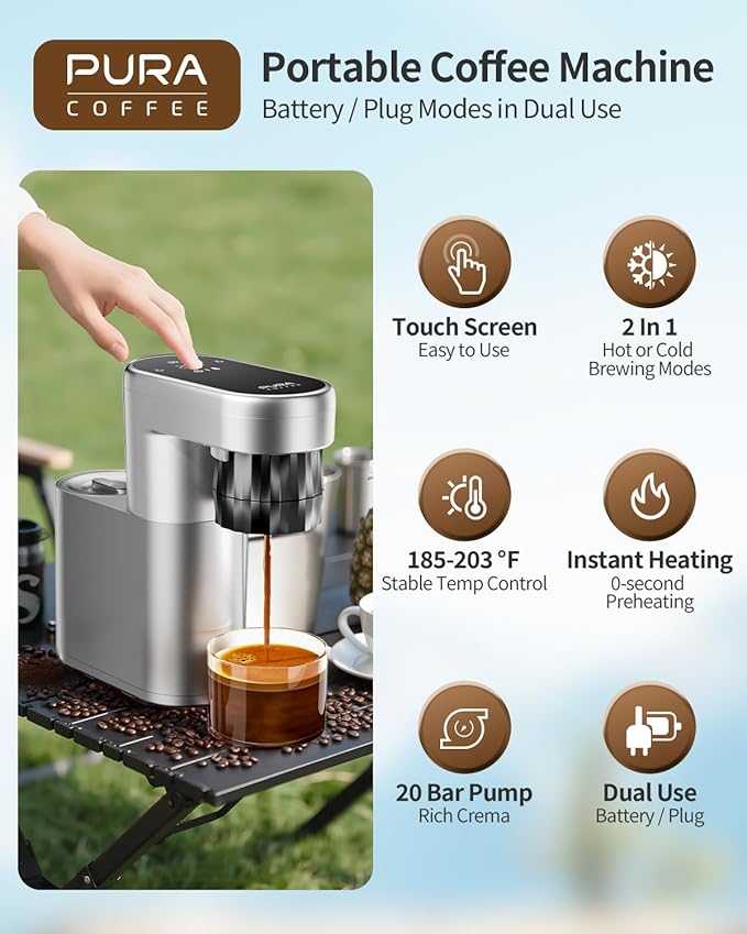 C1 Pro Compact Mini Espresso Machine with NS Capsule & Ground Coffee, Rechargeable Portable Espresso Maker, Electric Small Espresso Machine for Travel RV Car Camping Hiking Office Home with Rich Crema