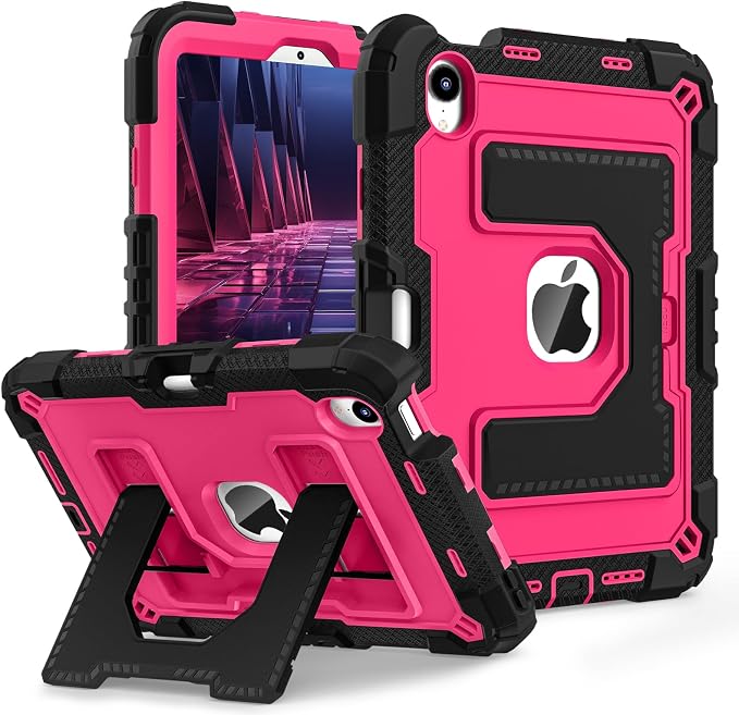 Kids Case Compatible with iPad mini 7 A17 pro 2024 Mini 6 8.3”Colorful Shockproof Case with Pencil Holder and Adjustable Big StandHandle Strap for iPad mini 6th 7th Gen