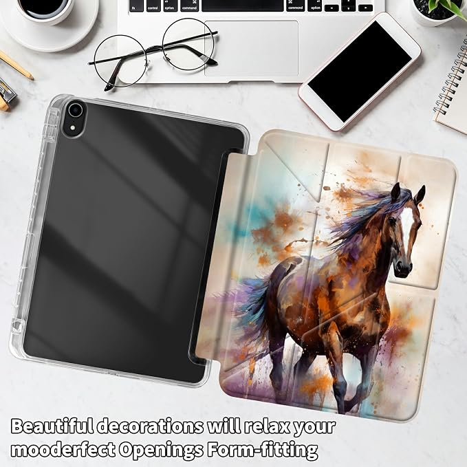 for iPad 10.2 &amp 10.5/iPad 9th/8th/7th Generation 10.2 2021 2020 2019 Case Mutil Angles Folding Y-Shaped Stand Cover with Pencil Holder Auto Wake/SleepAmerican Flag and Cow