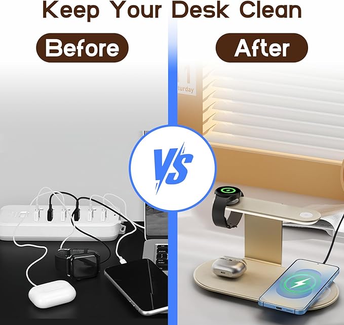 Aluminum 4-in-1 Charging Station for Samsung/Android with 3-Level Night Light, 18W Wireless Charger for Galaxy S25 Ultra/S24/S23/S22/Note 20,Galaxy Watch Ultra/8/7,Galaxy Buds 3 Pro(Starlight)
