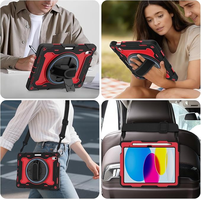 for iPad 9th 8th 7th Gen Case 10.2 inch with Screen Protector | 360° Rotating Kickstand Hand Strap Shoulder Strap Heavy Duty Military Grade - Kids Friendly