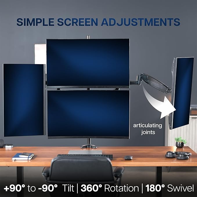 VIVO Quad Pneumatic Monitor Mount for 4 Screens up to 32 inches, Fully Adjustable, Heavy Duty Desk Stand with C-Clamp, Black, STAND-V400G
