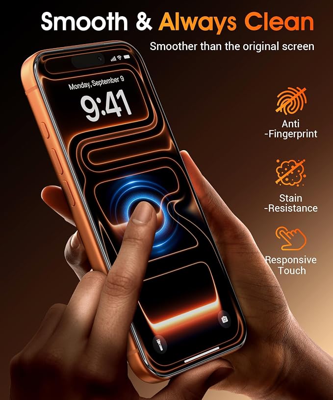 GolbinBox for iPhone 17 Pro Screen Protector 3D Full Coverage 2 Pack | tempered glass with 9H+ hardness anti-fingerprint coating responsive touch and roller tray installation