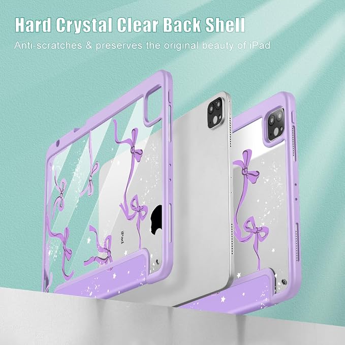 Tuiklol for iPad Pro 11 Inch 4th / 3rd / 2nd / 1st Gen (2022 2021 2020 2018) Case -Built-in Pencil Holder Shockproof Cover Clear Transparent Back Shell with Auto Wake/Sleep Black Flower
