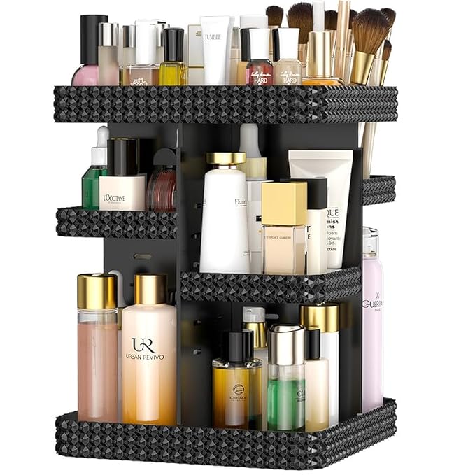 360° Rotating Makeup Organizer, Organizador De Perfumes Large Capacity Cosmetics Storage Vanity Shelf Countertop, Fits Cosmetics, Perfume, Skin Care, Lipsticks (Black)