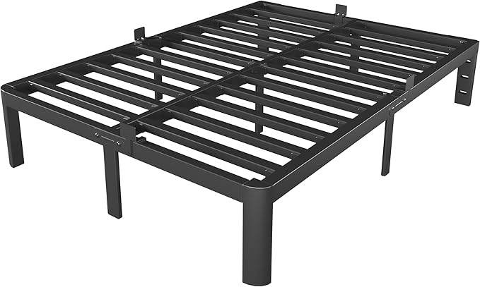 Black King Size Bed Frame 12 Inch, Metal King Bed Frame No Box Spring Needed, DIY Headboard Holes, Heavy Duty Steel Support 3500 LBS, Noiseless, Round Corner Leg, Storage Space, Easy Assembly