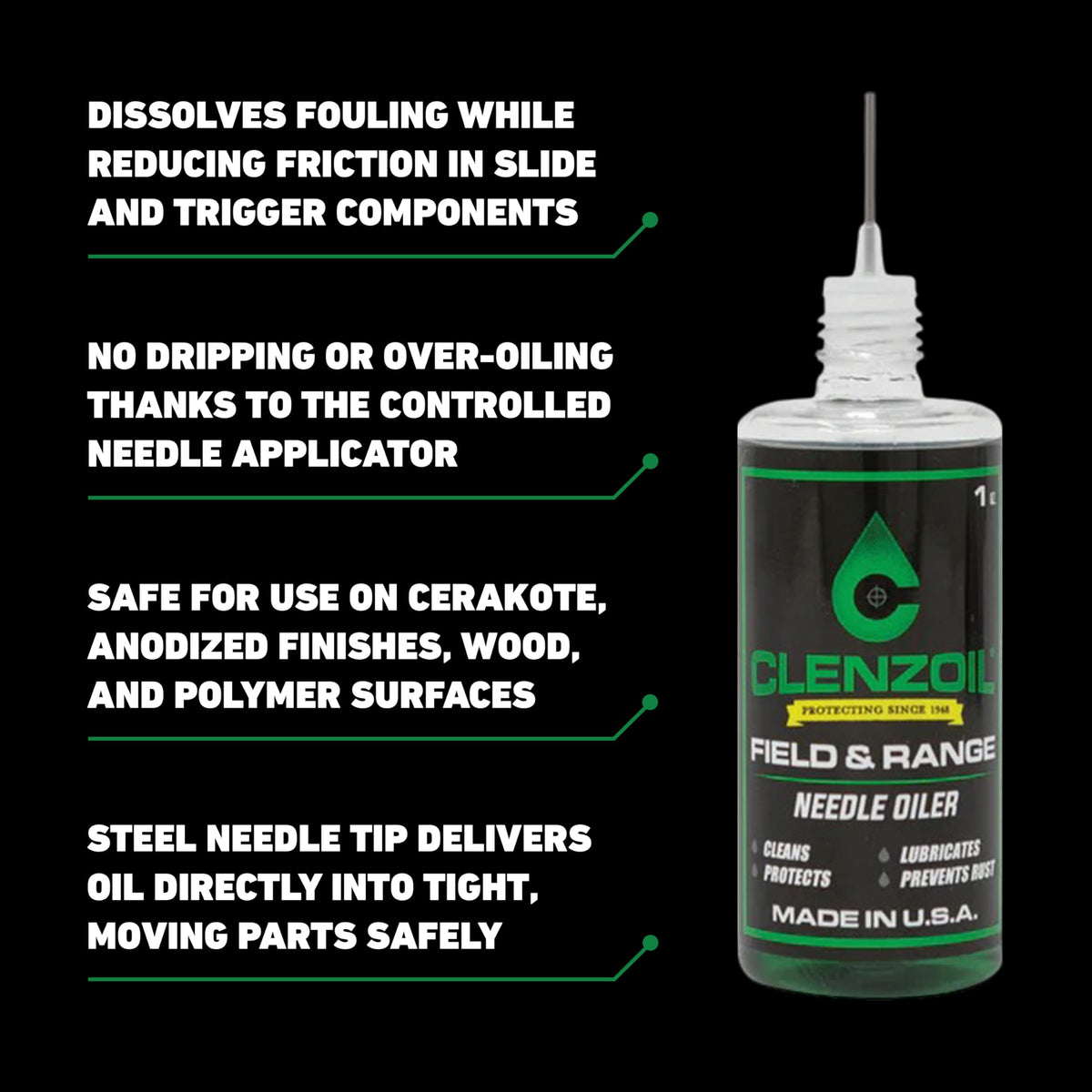 Clenzoil Field & Range Gun Cleaner Lubricant Protectant [CLP] Needle Oiler | Gun Cleaner + Lube in One | 1oz. Bottle of Gun Oil w/Steel Precision Needle Oiler Tip