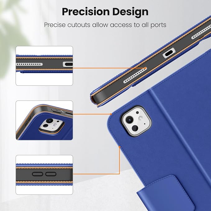 DTTO for iPad Pro 13 Inch Case M5/M4 2025/2024 Magnetic Clasp Multiple Angles Auto Wake/Sleep Premium Leather Business Folio Stand Smart Cover with Pencil Holder for iPad Pro 13 Blue