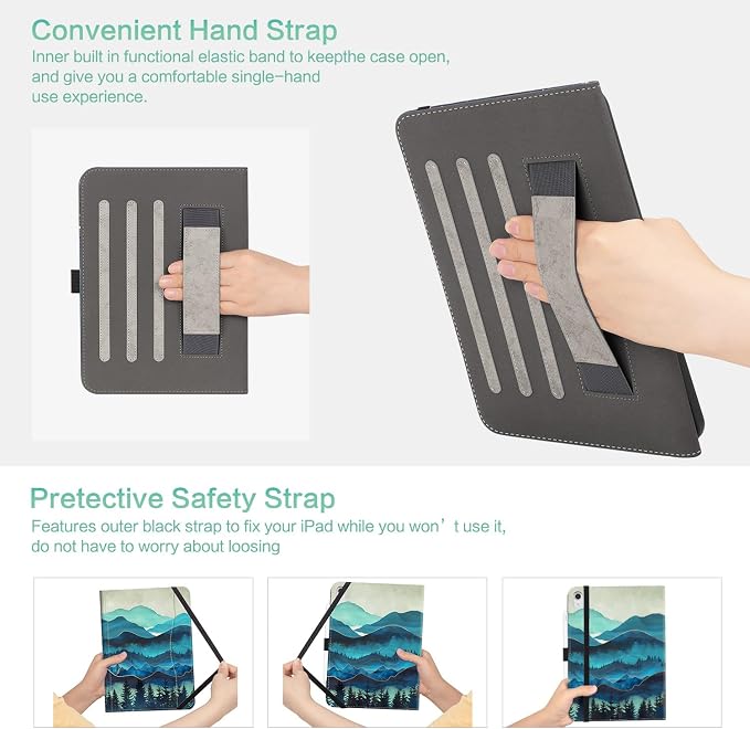 Lokigo Case for iPad (A16) 11th/10th Generation Aurora Forest | for iPad 11th-11 Inch/10th-10.9 Inch Stand Cover Pencil Holder/Hand Strap/Pocket Support Touch ID Auto Wake/Sleep