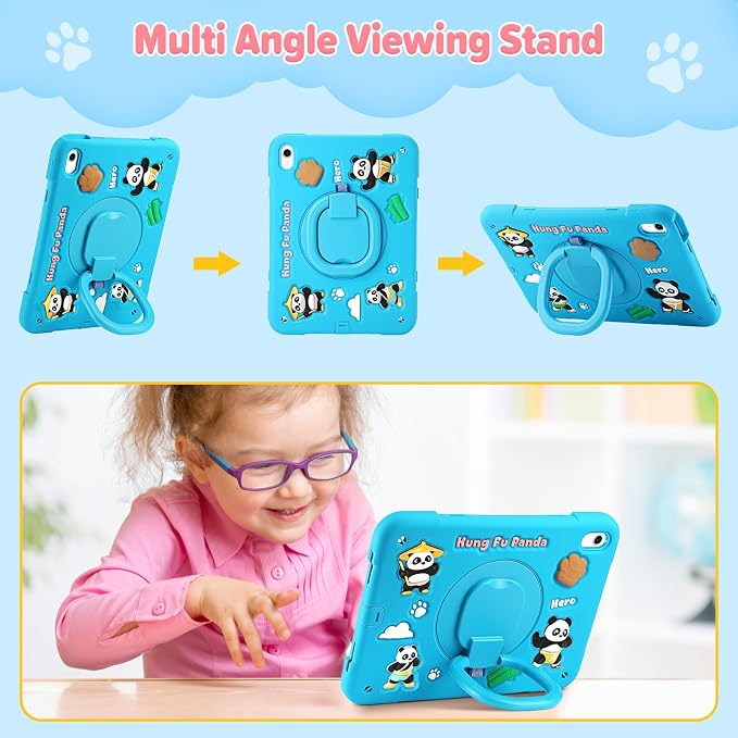 Case for iPad A16 11th Generation 11 Inch 2025 iPad 10th Generation 10.9 Inch 2022 Silicone 3D Panda Design Kids Case Heavy Duty Protection with Kickstand/Pencil Holder/Strap