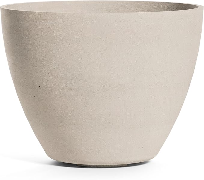 Lupo Tapered Planter – Sand Stone Finish – Fiberglass Indoor/Outdoor and Weather-Resistant Large Planter (32.3" D x 24.6" H Exterior, 30.7" D x 24" H Interior)