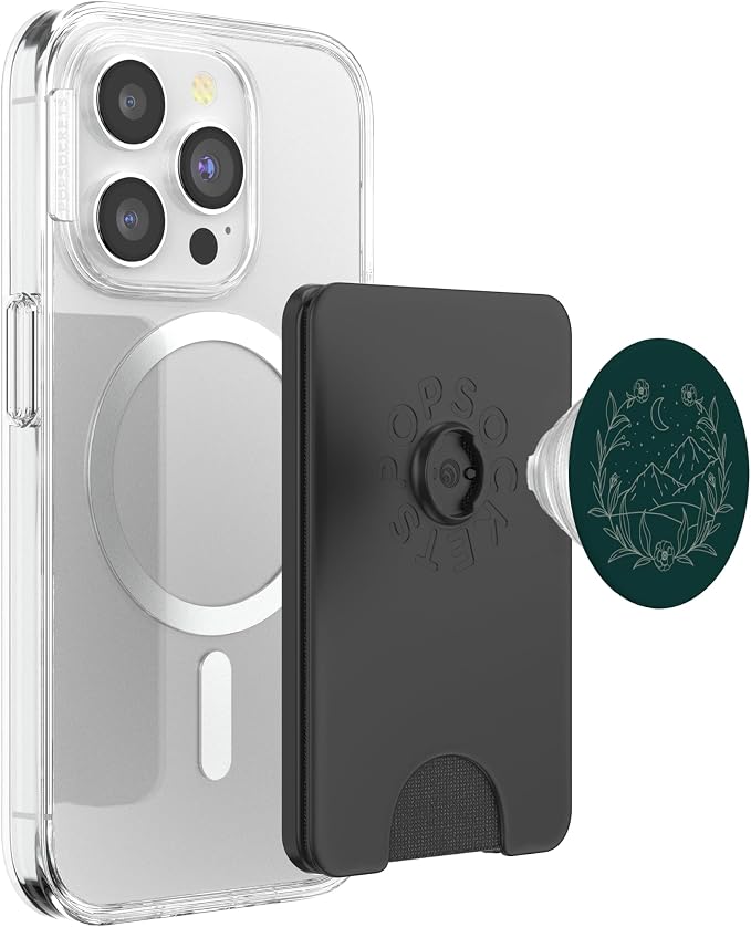 Boho Mountain Moon Night Botanical Floral (Forest Green) PopSockets Adhesive PopGrip