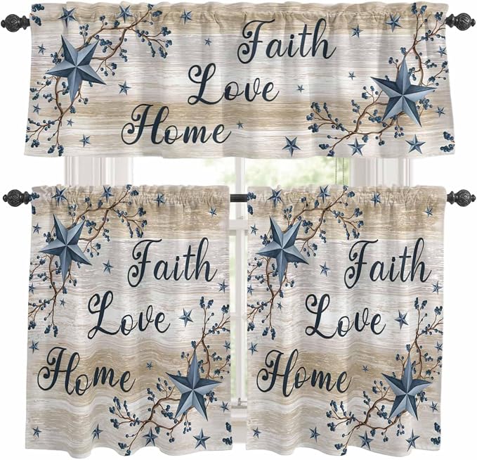Vintage Country Kitchen Curtains Set 3 Piece