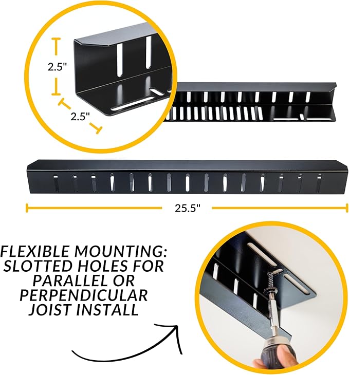 Overhead Bin Rack - Ceiling Mount Overhead Garage Storage Rack | Adjustable Width and Orientation | Heavy Duty Ceiling Bin Storage Rails | Fits Black & Yellow Storage Bins | USA Designed (2 Bins)
