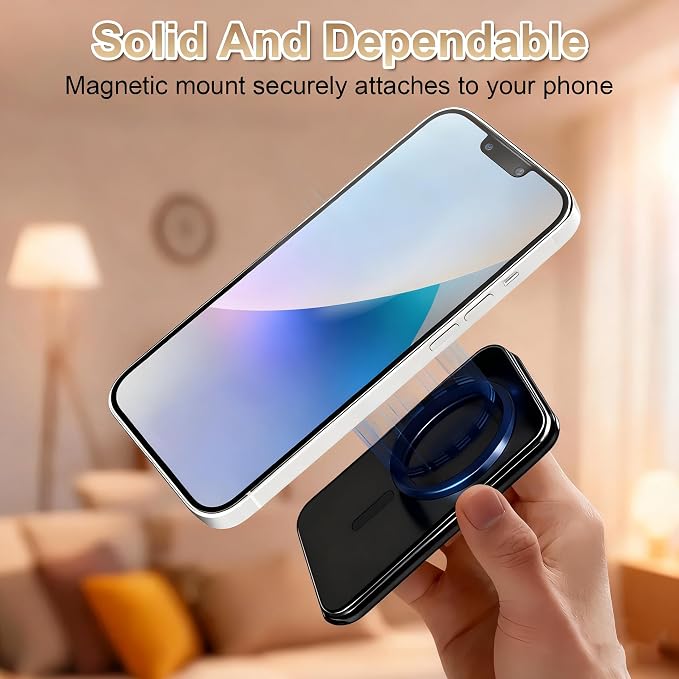 Magnetic Phone Stand Compatible with All Smartphones 17/16/15/14/13/12 Series Slim PU Leather Desk Stand with Angle Adjustment Portable &amp Includes 1 Strong Magnetic Ring for Any Phone(Pink)