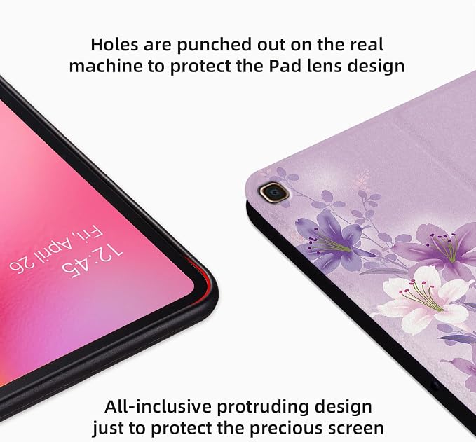 Case for Samsung Galaxy Tab A 10.1 Case 2019 Only Fit (SM-T510/ SM-T515/ SM-T517 Case) Premium PU Leather Cover Shockproof Protective Cover Folding Stand Case Black Flowers