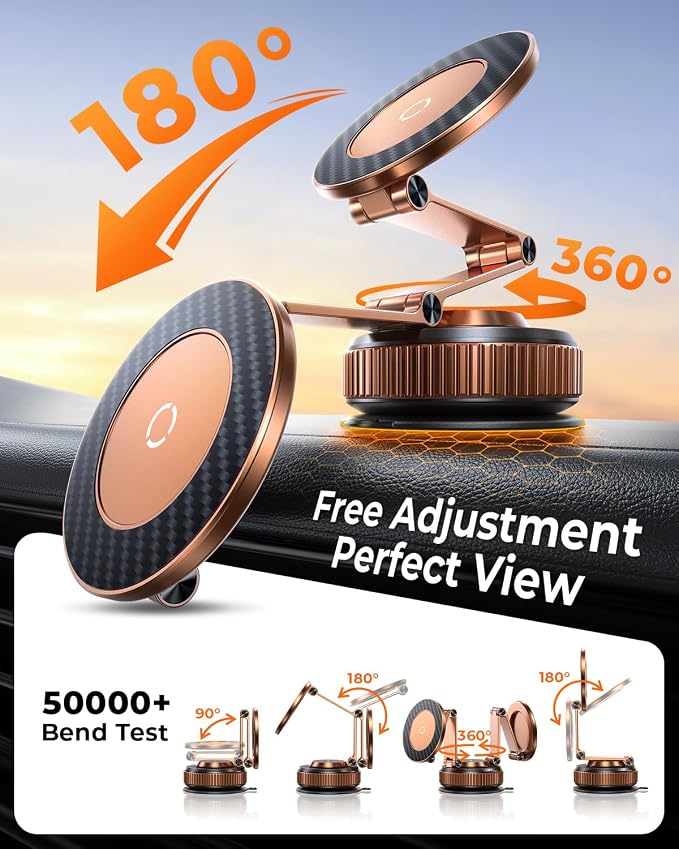 Vacuum Magnetic Car Phone Holder for Magsafe，Long Arm for Tesla Model Y/3 | All Metal，Nano Gel 119+LBS Max Suction，Foldable Hidden Tesla Phone Mount，360°Rotation，Easiest Car Mount for iPhone &amp And